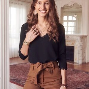 Sezane ‘Marina’ black lace edge blouse FR size 36 or US4/Small